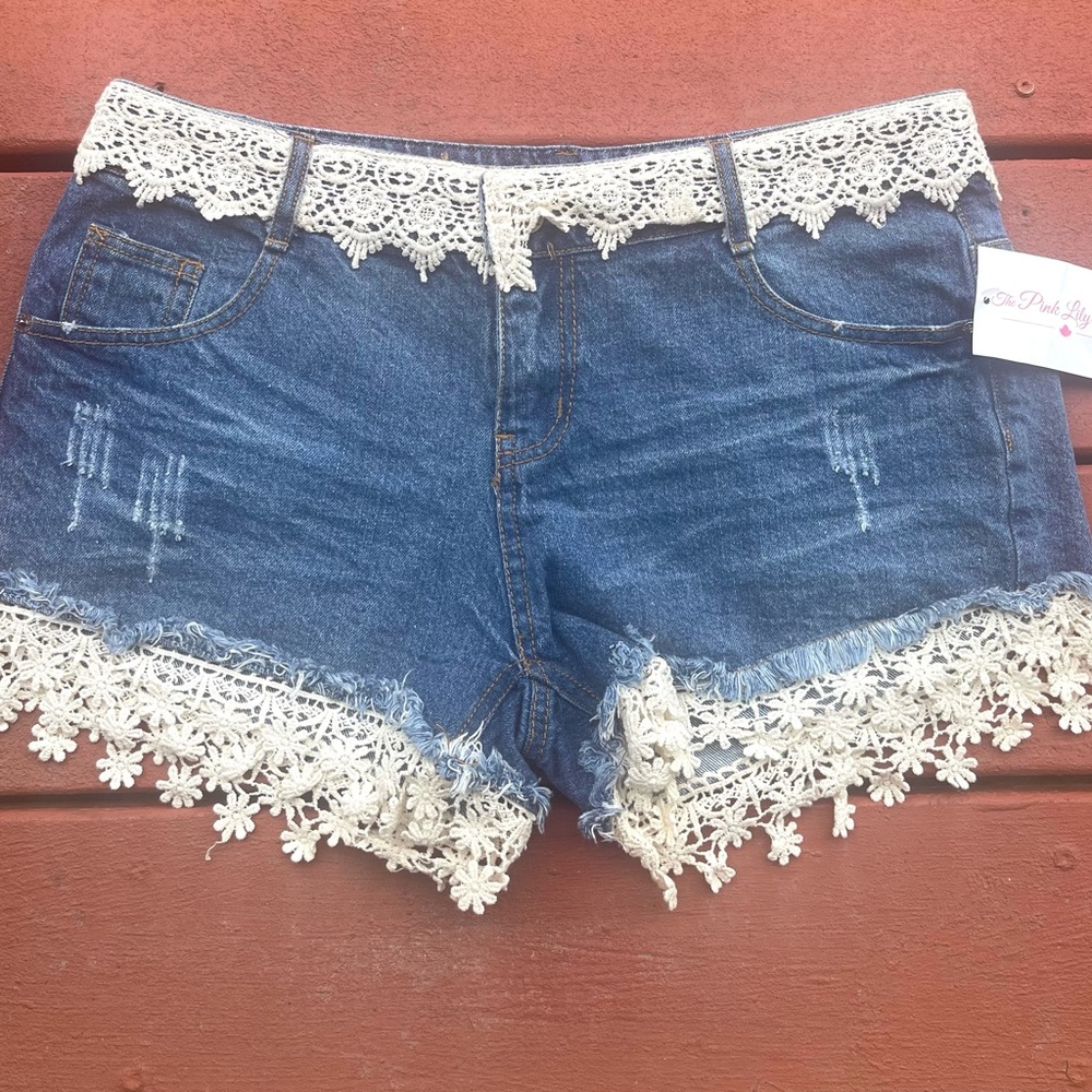 E2 Clothing Womens Jean Shorts with Lace - Size medium